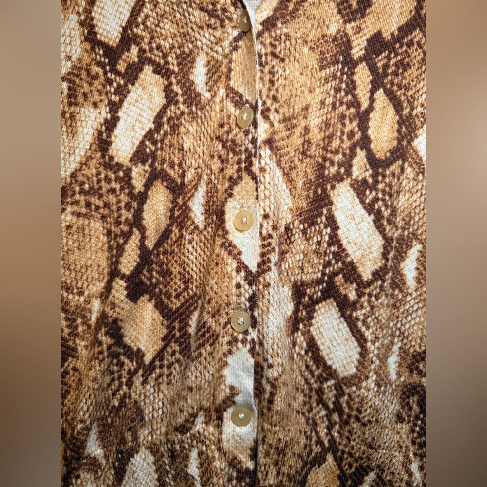 Lauren Ralph Lauren Snakeskin Cardigan Ivory Brown Lightweight Small Petite - Picture 3 of 6